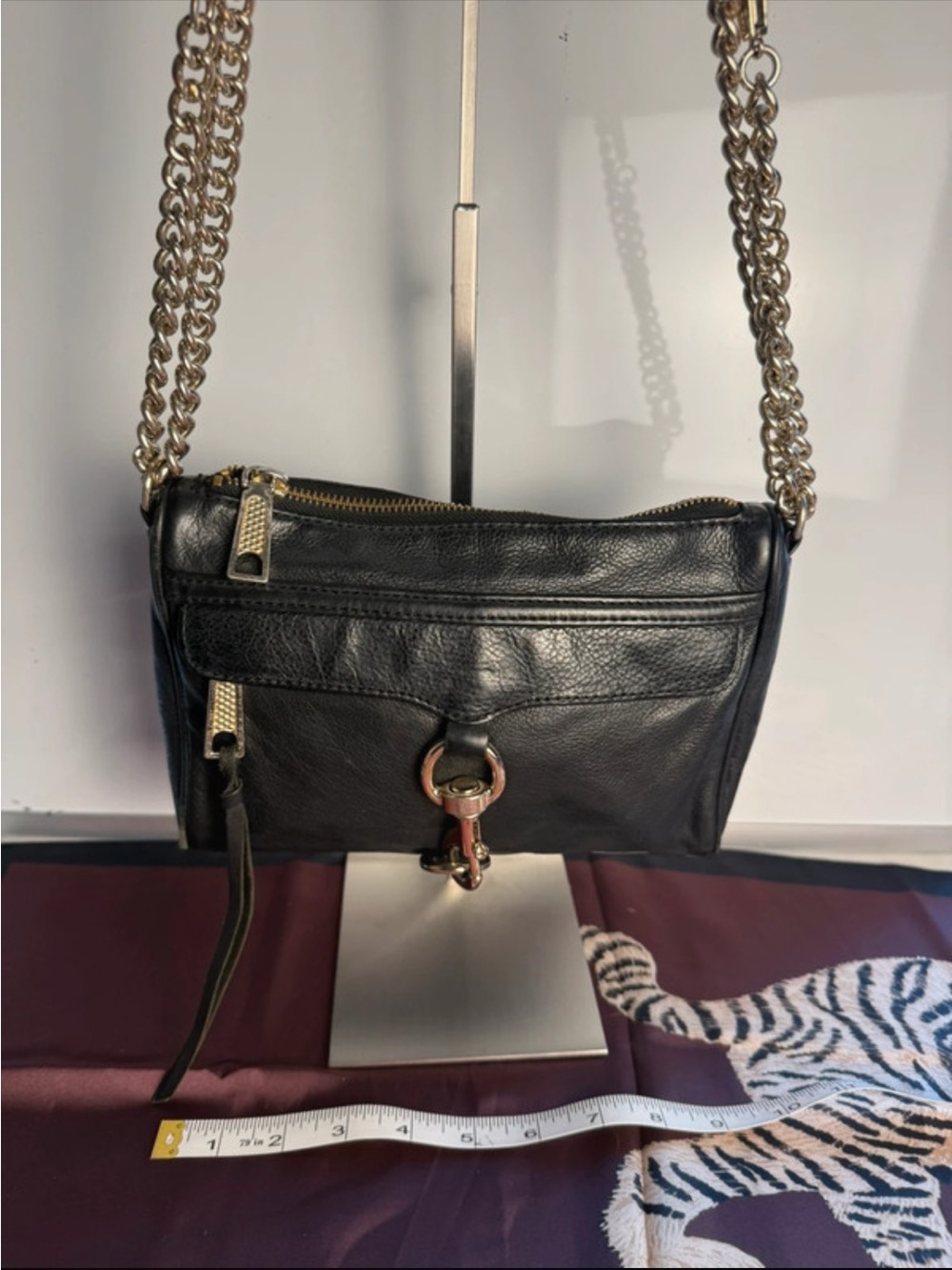 Rebecca Minkoff Black Leather Crossbody with Gold Chain Strap